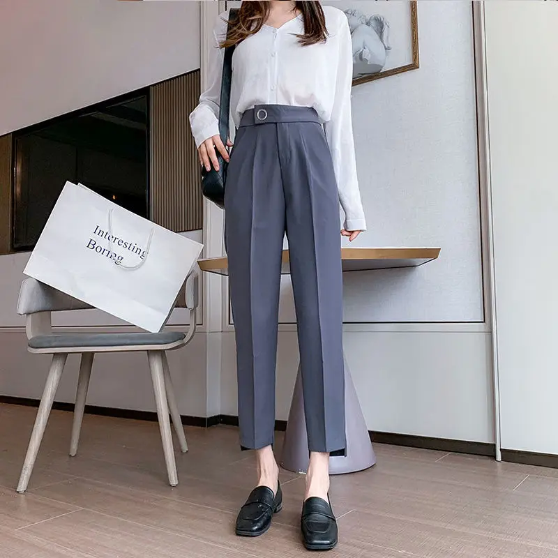 

New High Waist Suit Pants Women Casual Loose Nine Points Harem Pants 2021 Summer OL Female Office Lady Pantalon Mujer Y515