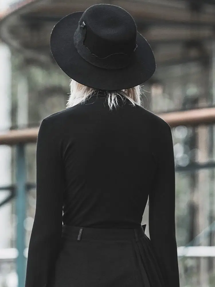 Панк рейв Женская готика Высокая шея пересекающая веревку с длинными рукавами