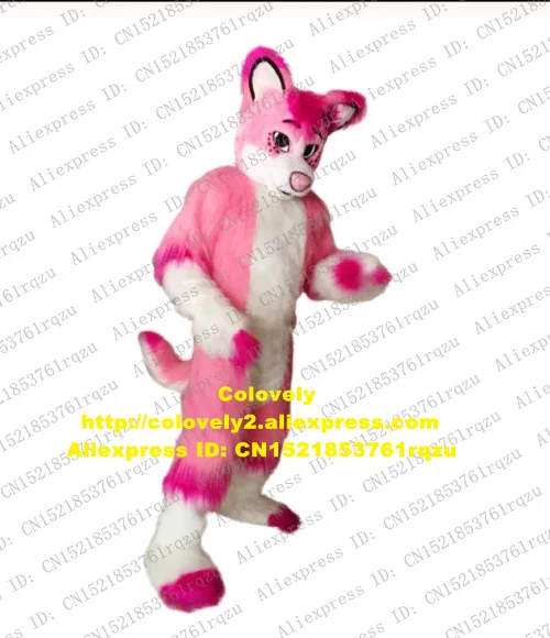 Розовый длинный меховой пушистый хаски собака лиса волк талисман костюм