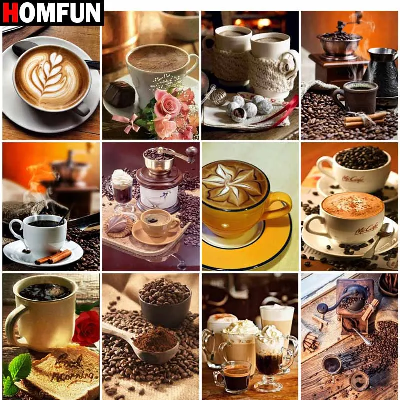 

Алмазная 5D Вышивка HOMFUN, картина «кофейный десерт, пейзаж», вышивка крестиком, полноразмерная/круглая, домашний декор, подарок