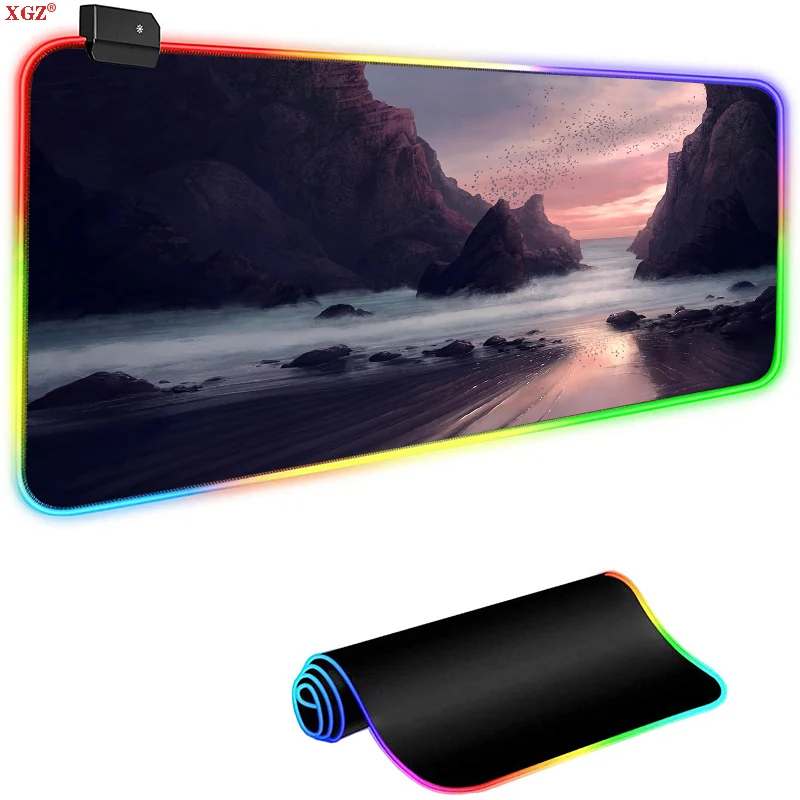 

XGZ RGB Natural Scenery High Quality Mouse Pad with Luminous Led Gaming Pc Large Mouse Pad for Boys Office Desk Mat Non-slip Cs