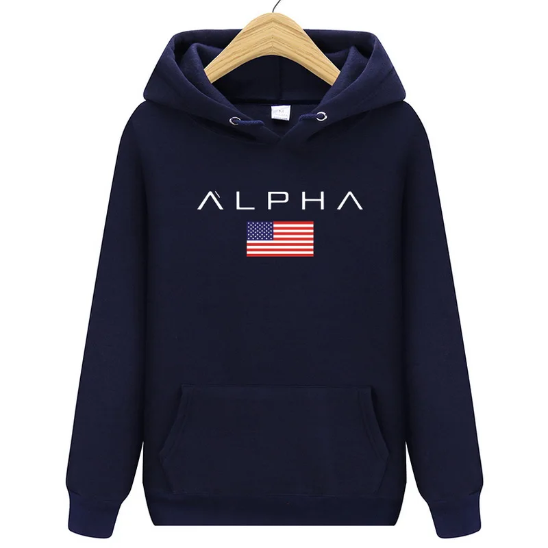 

2021 men's new brand fashion flag alpha print Hoodie sports men's and women's casual Hoodie