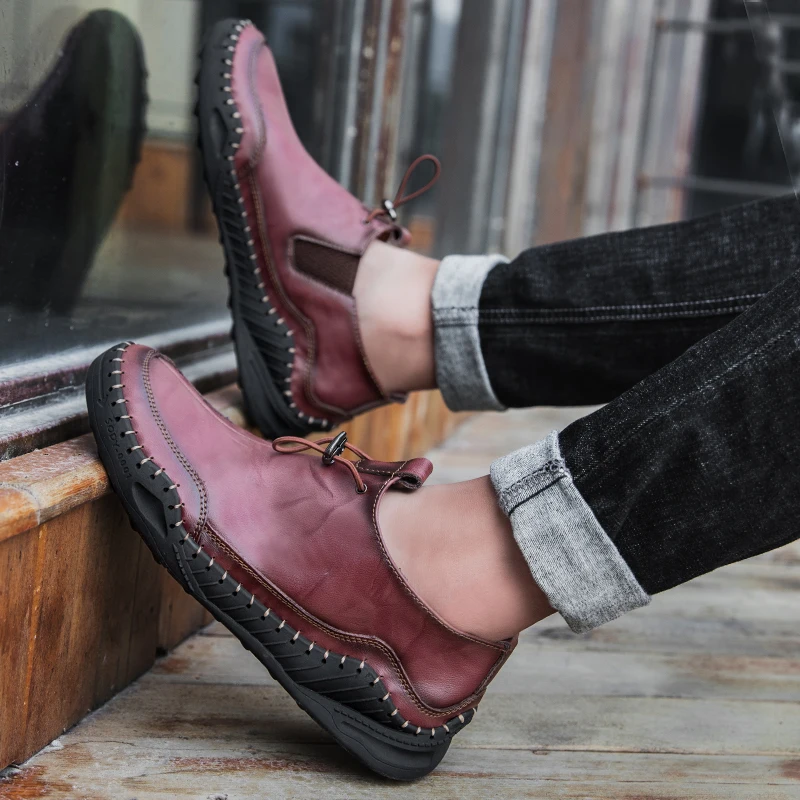 

New Men's Shoes Genuine Leather Casual Shoes Handmade Lace-up Men Loafers Comfort Walking Shoes Men Flats Moccasins Shoes 38-48
