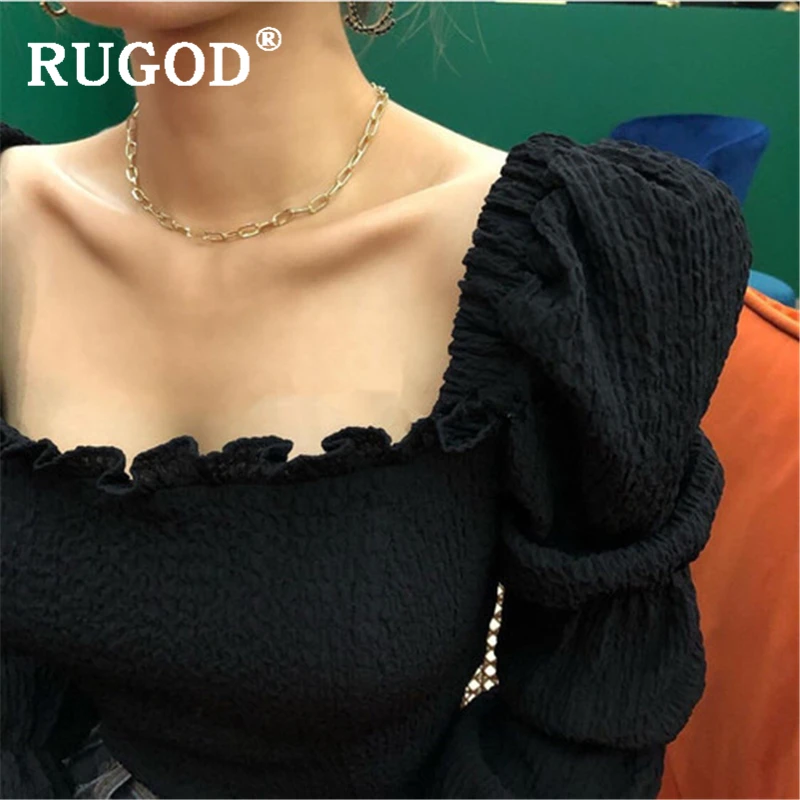 RUGOD Корейская Весенняя Новая женская блузка с длинным рукавом Модная тонкая