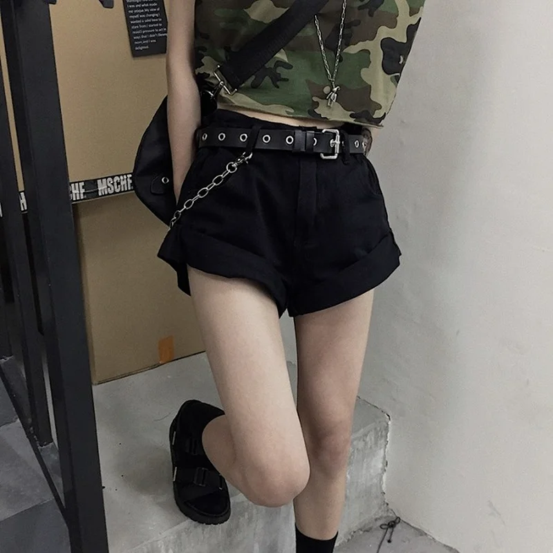 

Harajpoo Women Shorts Summer Korean Ins Trend Personality Curling Design Student Casual High Waist Slim Denim Five Point Pants