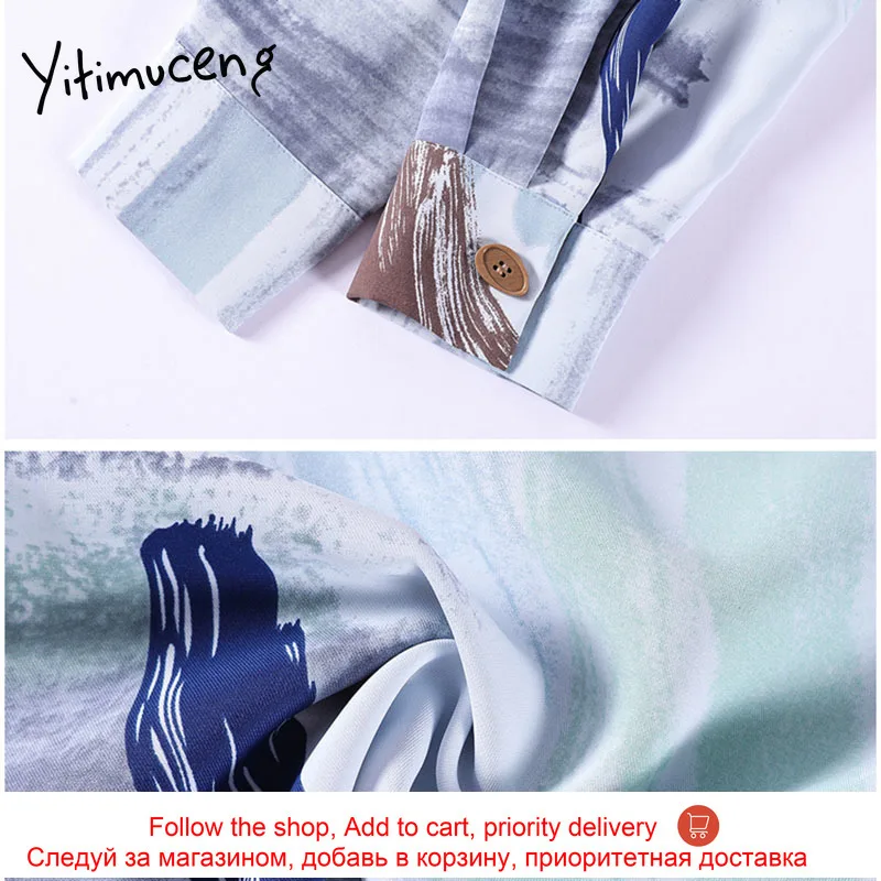 

Yitimuceng Print Button Blouse Women Shirts Loose New Spring 2021 Fashion Korean Long Sleeve Notched Single Breasted casual Tops