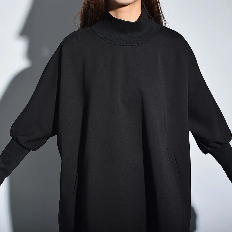 Женский свободный пуловер с круглым вырезом XWW2955 однотонный рукавами крылышками