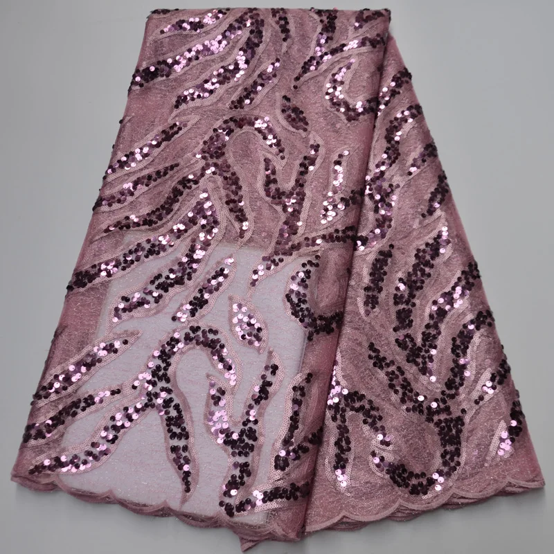 

(5 ярдов/шт.) 2020 новейший дизайн африканская французская сетчатая кружевная ткань в розовом цвете с вышивкой блестками для очаровательного в...