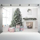 Фон для фотосъемки с изображением рождественской елки белого камина окна в розовой подарочной коробке рождественской вечеринки фотосессии фоновый реквизит