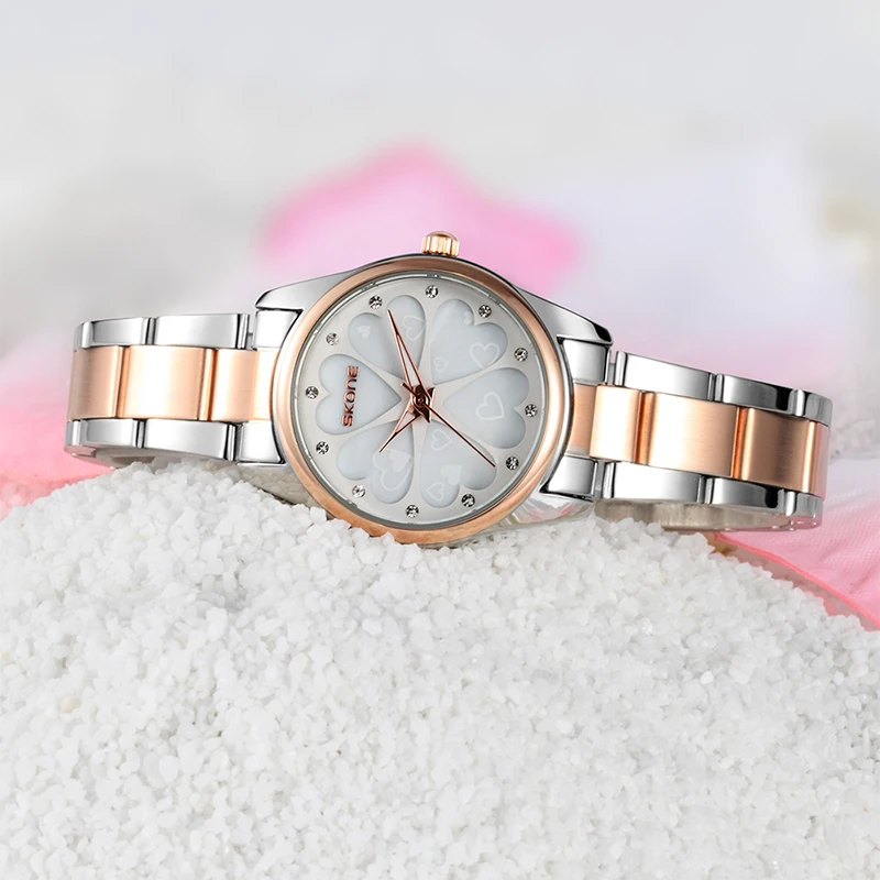 

Skone Brand Women's Watches Stainless Steel Strap Waterproof Simple Ladies Silver Rose Color Quartz Clock Wristwatch For Girls