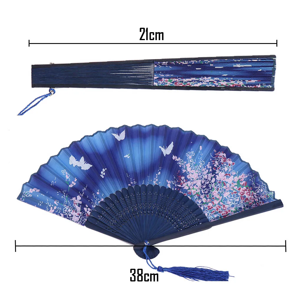 Женский веер в японском стиле Шелковый с бабочкой и цветком для танцев складной