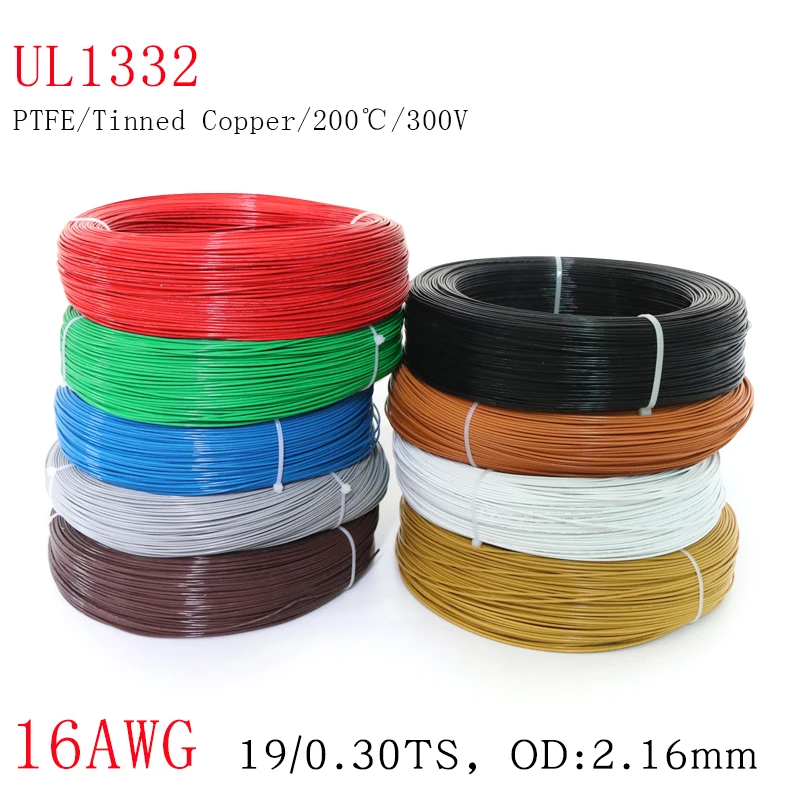 

1M Square 1.34mm OD 2.16mm 16AWG UL1332 PTFE Wire FEP Plastic Insulated High Temperature Electron Cable 300V