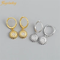 genuine 100 925 sterling silver micro inlaid zircon sun flower dangle earrings shiny gold silver party jewelry accessories gift