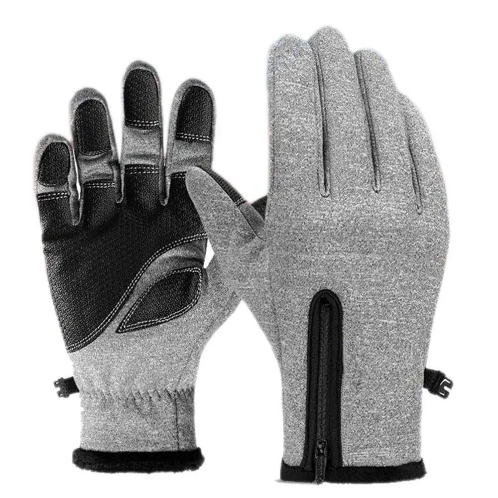 

Fleece Windproof Warm Gloves Outdoor Cycling Mountaineering Ski Biking Zipper Gloves Full Finger Touch Screen Gloves