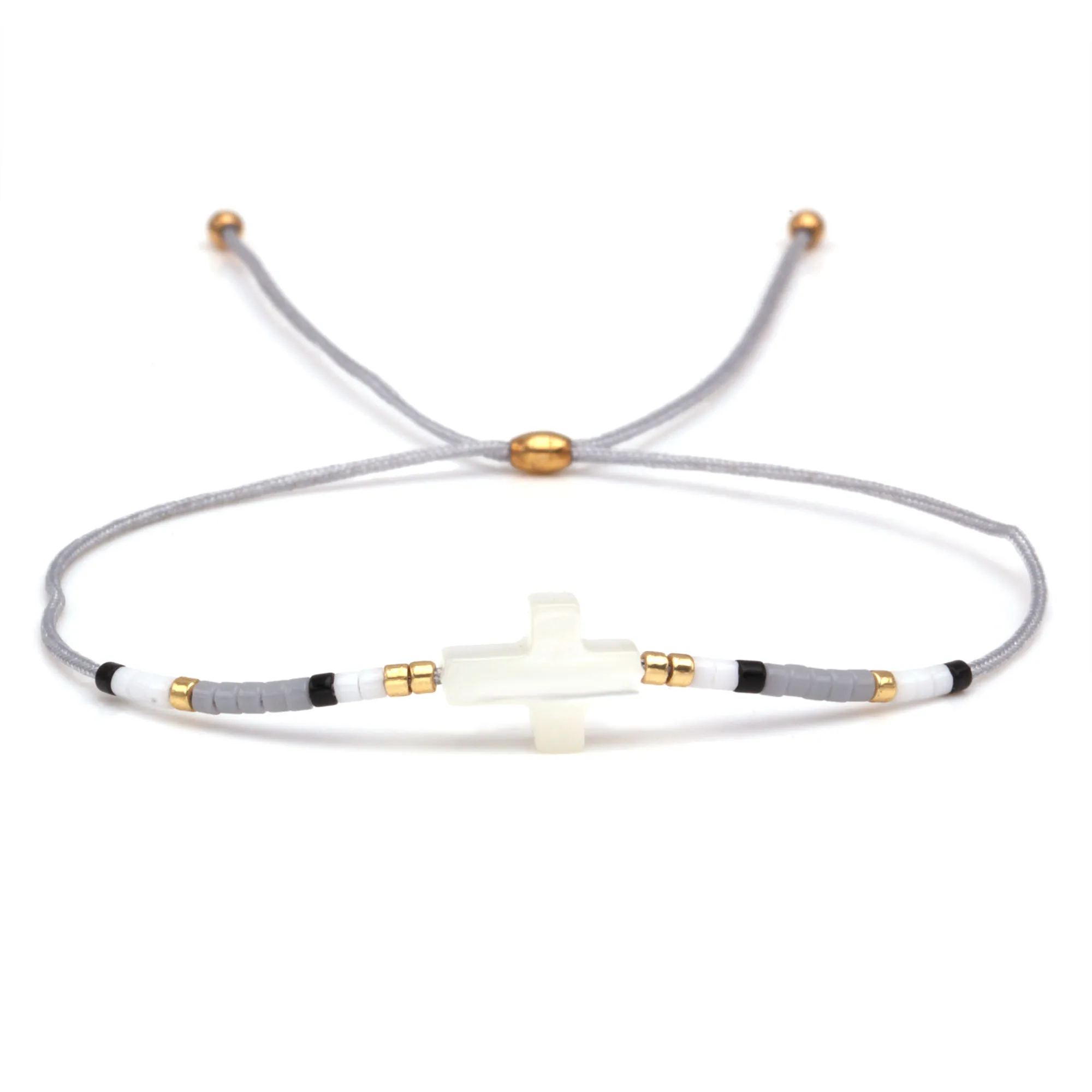 Японский браслет из стекла Миюки в стиле бохо белой морской ракушки с крестом