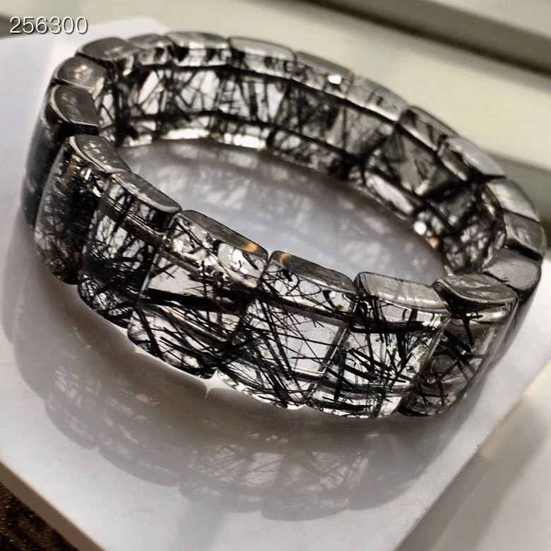 

Genuine Natural Black Rutilated Quartz Gemstone Bracelet 16x11mm Women Men Brazil Rectangle Beads Wealthy Stone AAAAA