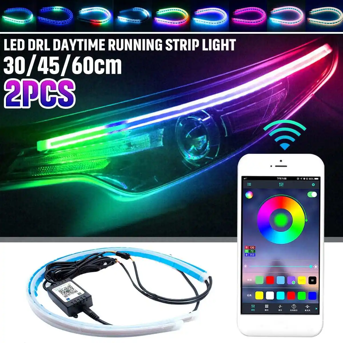 2 предмета автомобиля RGB Светодиодные ленты 30/45/60 см Водонепроницаемый DRL Дневной