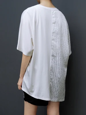 Большая Асимметричная футболка с разрезом вертикальной полоской прошитая