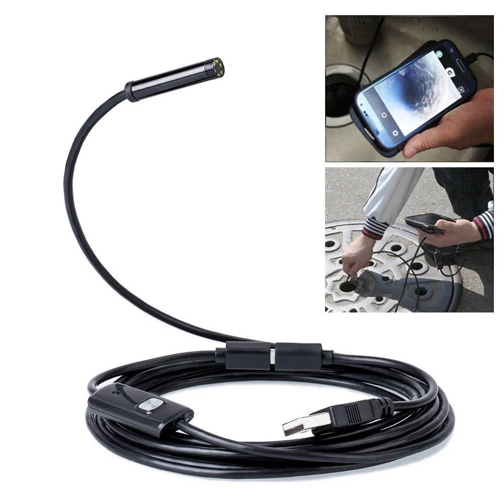 

HD Pipe Inspection 5M 7mm Camera Plumbing USB Drain Endoscope Sewer White LED