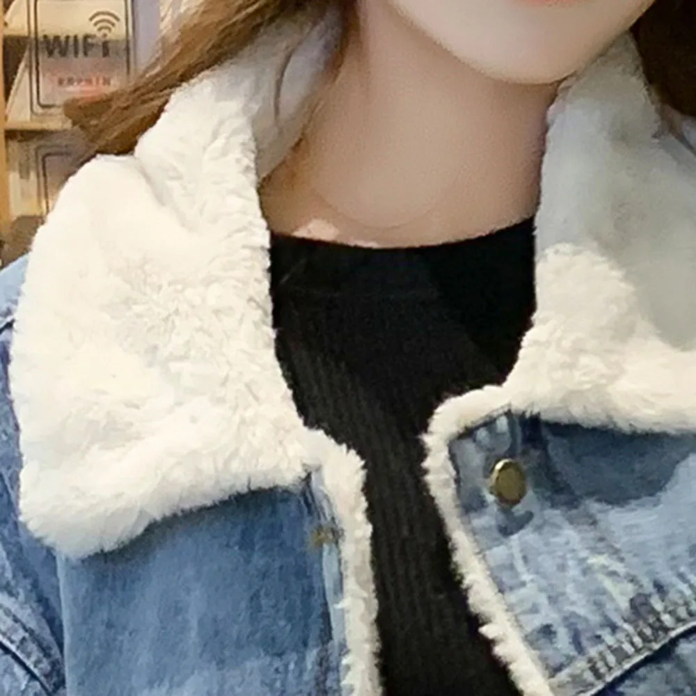 

Winter Denim Jackets Cotton Padded Women 2020 New Fashion Lapel Female Long Sleeve Stitching OverCoats Oversize Loose Slim