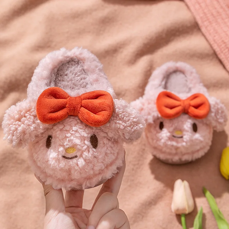 

Мультяшные мягкие животные My Melody, Детские хлопковые тапочки с бантом для девочек, осень и зима, бытовые Мультяшные аксессуары