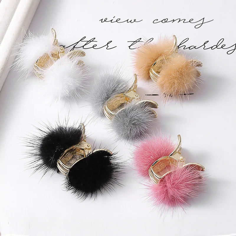 

Бесплатная доставка, женская зимняя заколка-банан, заколка для волос, маленькие заколки для волос из меха норки для девочек, аксессуар