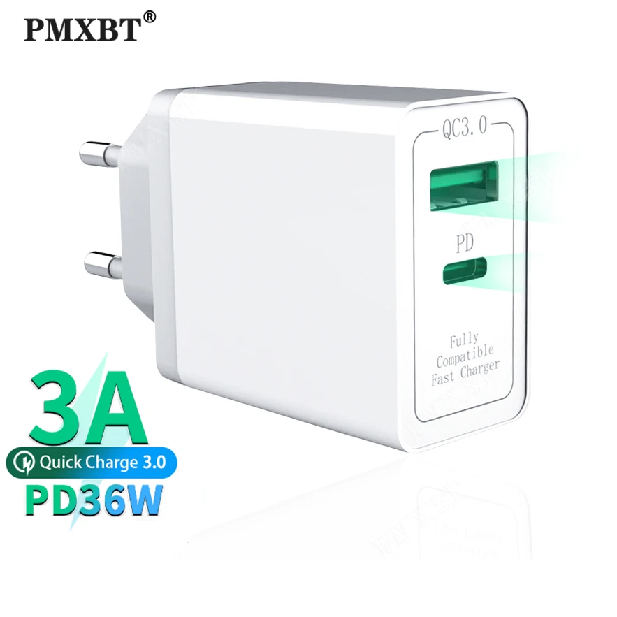 

36W USB Type C PD Charger Quick Charge 4.0 3.0 Fast Charging US EU UK Plug Adapter Travel Mobile Phone For iPhone 11 Pro X QC3.0