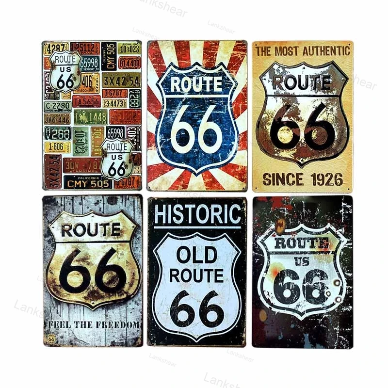 Route 66 Signs Decoracion Retro Plate Enamel Vintage Garage Plaques Metal Posters Club Bar Decorative Home Decor 20X30Cm | Дом и сад