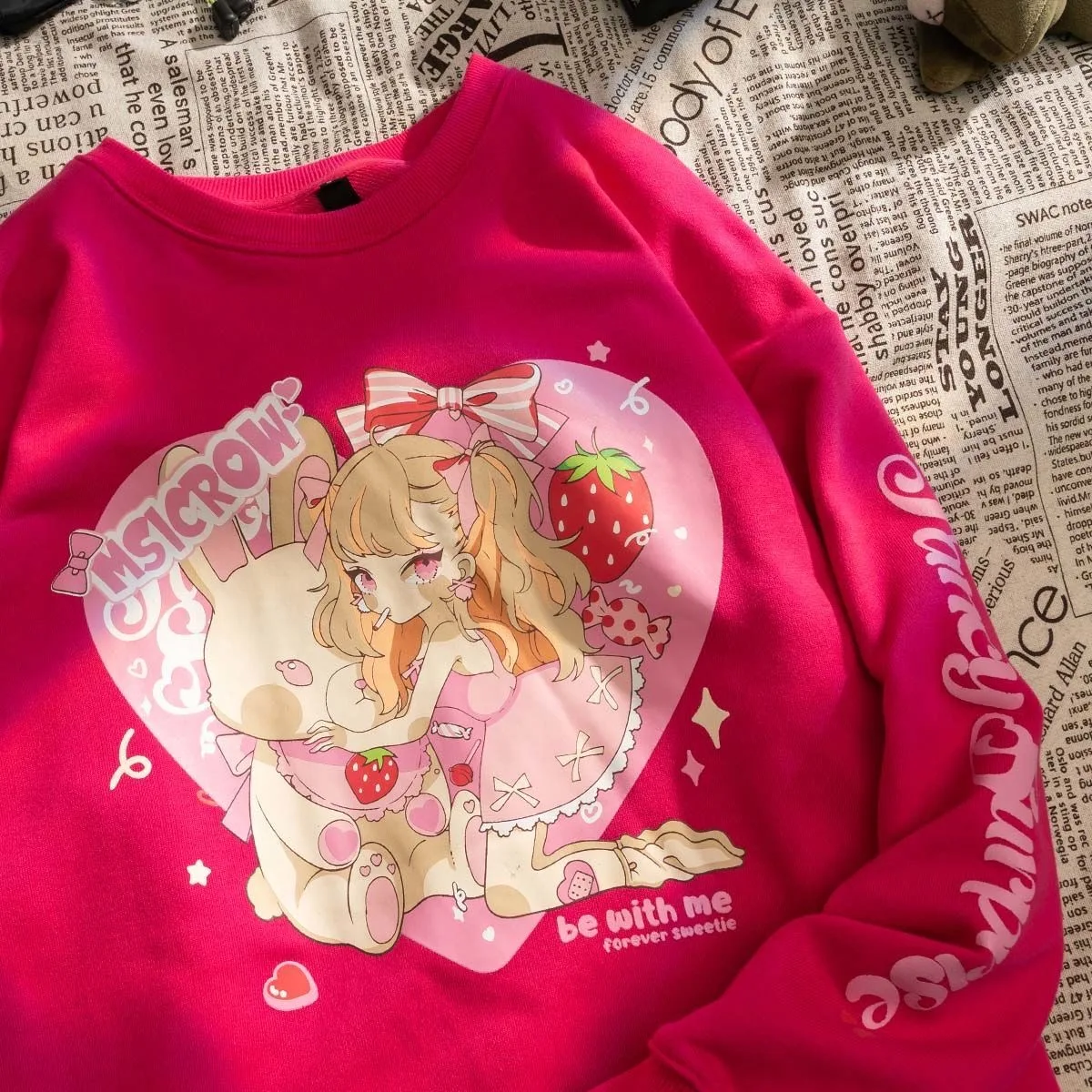 

Rose Red Love Girls Anime Print Sweatshirt Women Japan Fashion Kawaii Clothes for Teens O-Neck Long Sleeve Tops 2021 Fall New