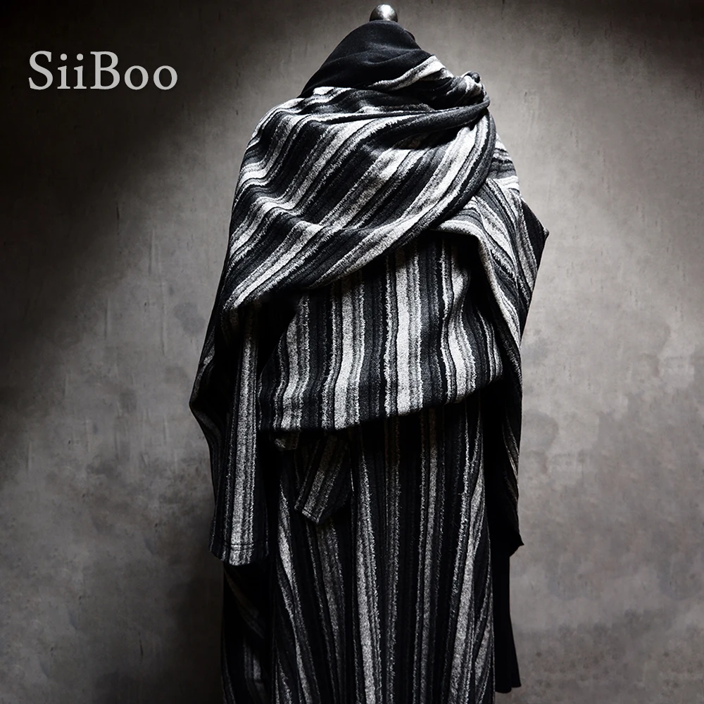 Siiboo wool cotton blend fabric for winter coat jacket top dense stripe yarn-dyed luxurious lazy style sp6331