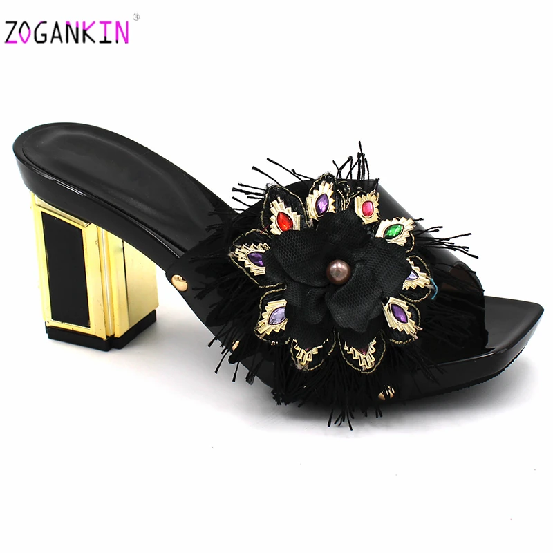 

Black Color New Design 2020 Summer Italian Women Shoes with Platform Comfortable Heels Elegant Style Slipper Wedding