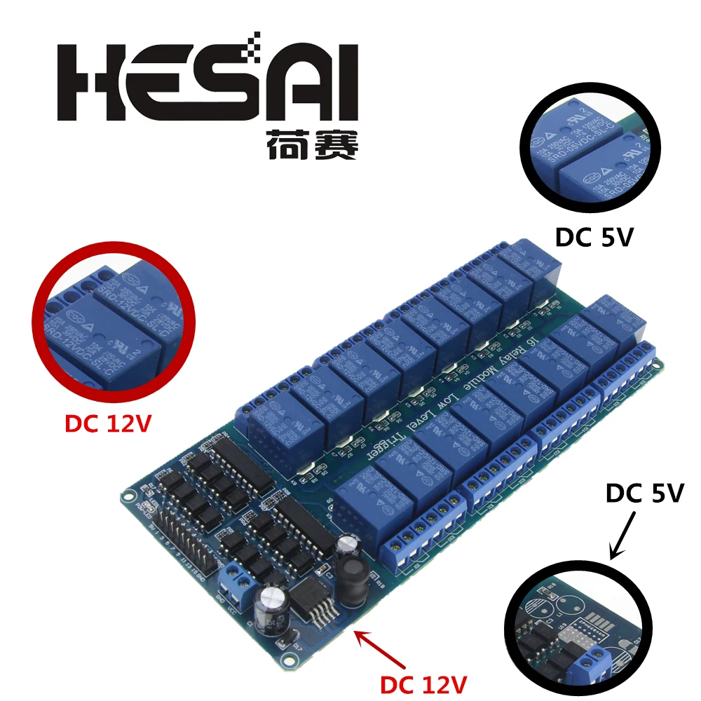 Плата интерфейса 16 канального релейного модуля постоянного тока 5 в 12 В каналов с
