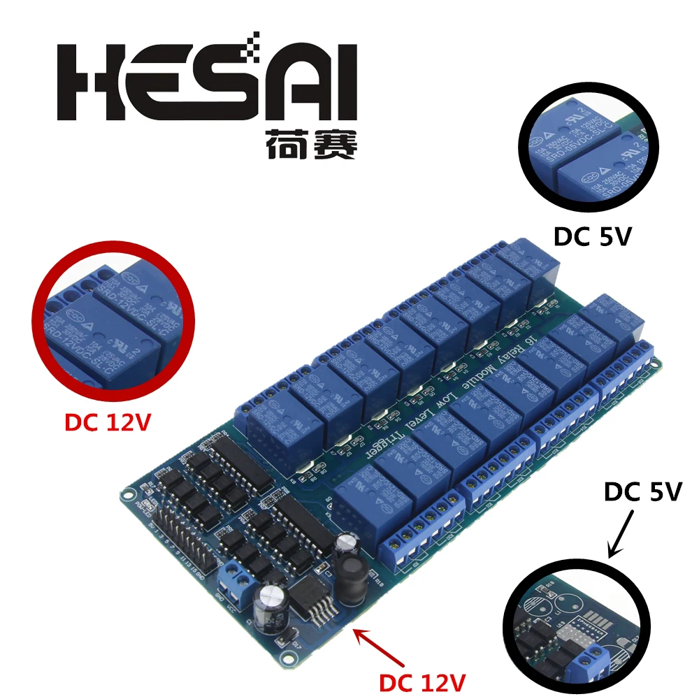 Фото Плата интерфейса 16 канального релейного модуля постоянного тока 5 в 12 В каналов с