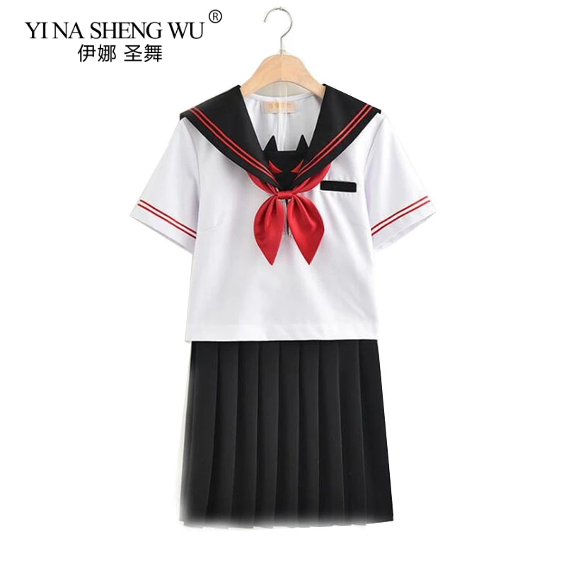

Japanese JK Uniform Little Devil Long-Sleeved Tops + Pleated Skirt Suit Summer High School Girl Cosplay Sailor Uniforms Costumes