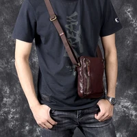 retro simple mens genuine leather shoulder bag head layer leather small backpack daily casual one shoulder messenger bag