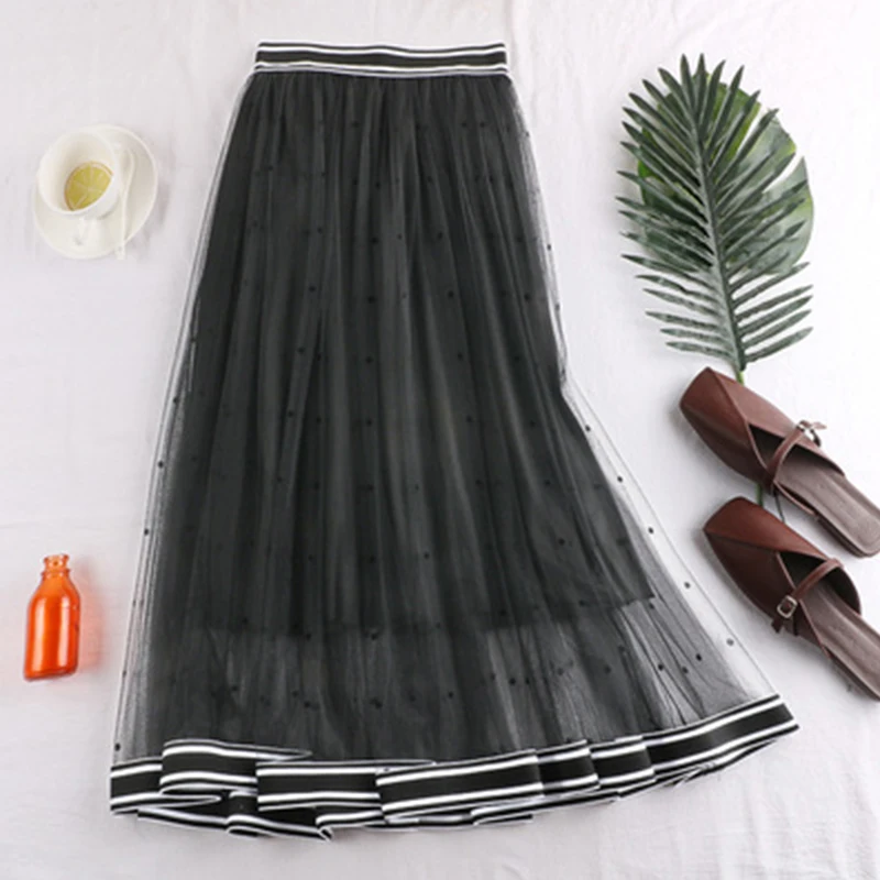 2019 новая весенняя летняя Пастельная юбка в горошек с двойной сеткой повседневная