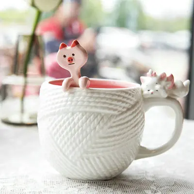 04 Style of Mug Креативная керамическая кружка фарфоровый чайник с фильтр для чашки чая милый 3d рельефная текстура шерсти кошка Мэри стильная кружка кофейная чашка и чайник - Цвет: 04 Style of Mug