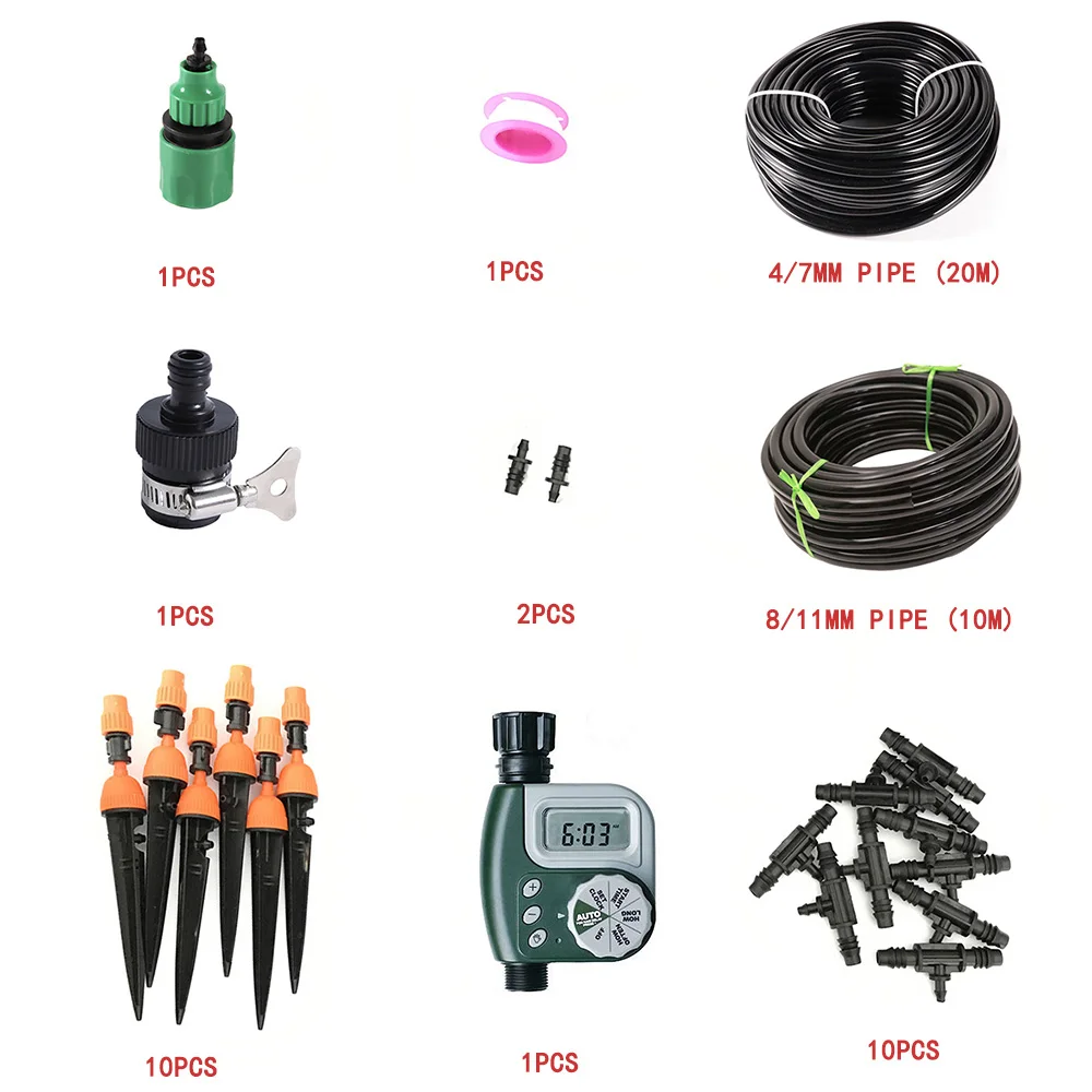 Green Timer DIY автоматический микро комплект капельного полива/8/11 мм/10 M и 4/7 мм/20 м поливочный шланг Наборы с регулируемым капельницей Системы IT066 - Цвет: Green Timer