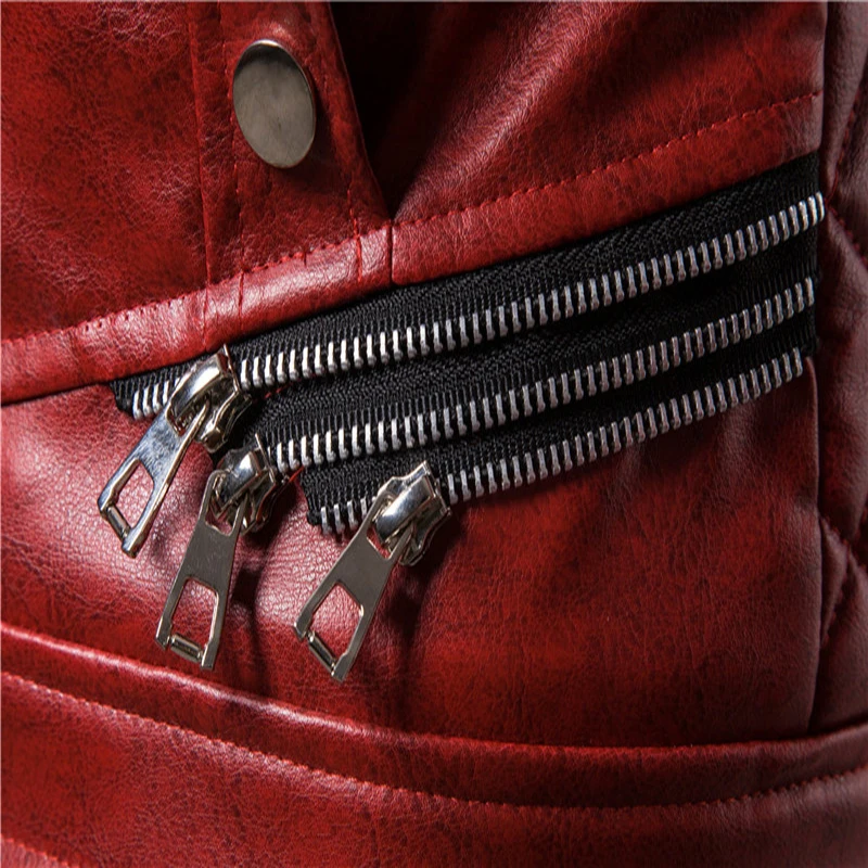 

Punk Leather Jacket Newest Men Thick Rivet Design Motorcycle Biker Leather Jacket Male Fur Collar Windproof Coat
