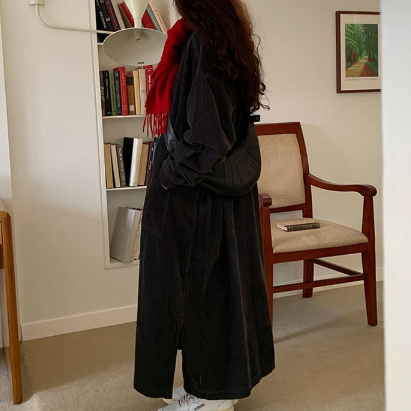 womens autumn corduroy casual shirt dress long sleeve loose oversized elegant midi vestidos femme fashion outerwear warm robe free global shipping