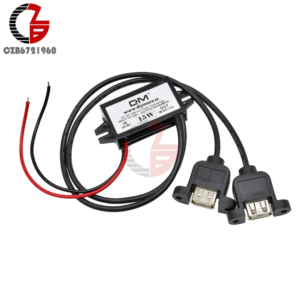 Двойной USB DC-DC 12 В до 5 В 3 А 15 Вт понижающий преобразователь питания Регулятор Адаптер для автомобильного зарядного устройства Тип USB защита от короткого замыкания