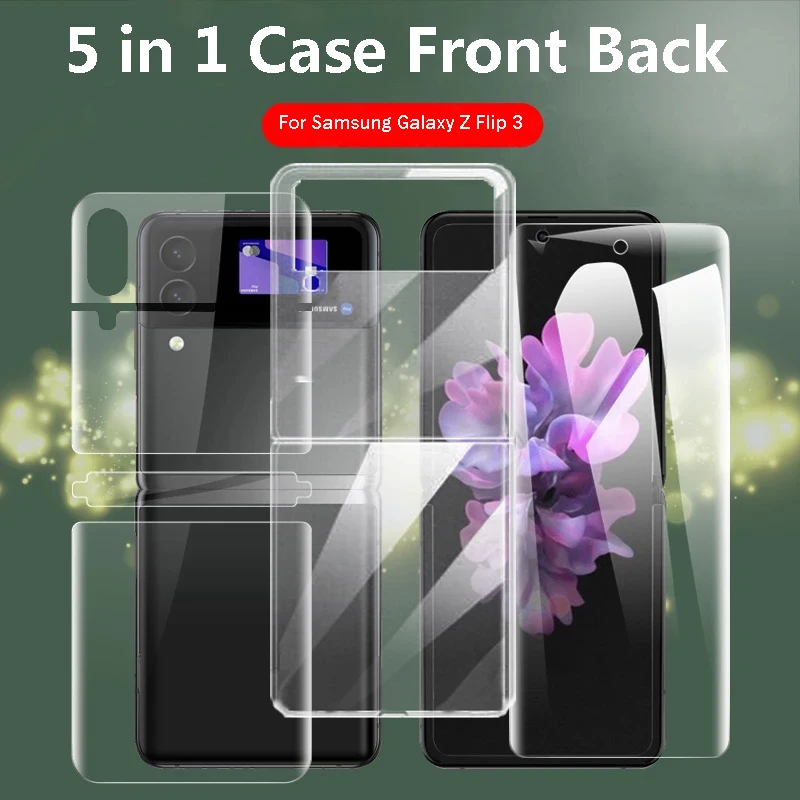 

5 In 1 Case Film for Samsung Galaxy Z Flip 3 Front Back Soft Film Screen Protector Transparent Case for Samsung Galaxy Z Flip3