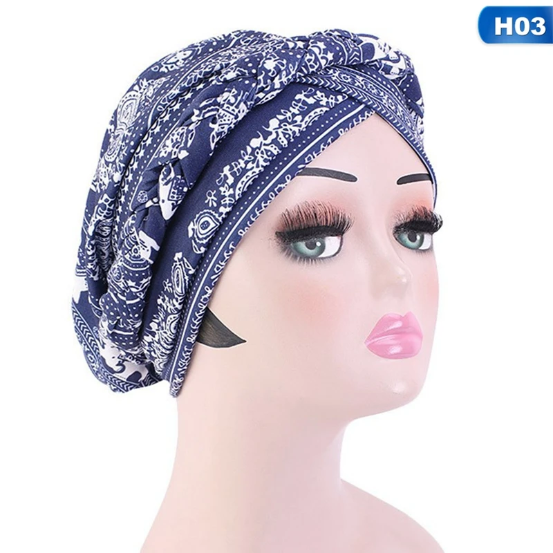 

Bohemian Ethnic Twist Braid Hat Trendy Printed Hijab Bonnet Indian Wrap Women Head Scarf Turban Caps Headdress