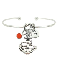 anchor rudder retro creative initial letter monogram birthstone adjustable bracelet fashion jewelry women gift pendant