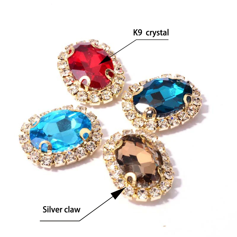 Стразы для шитья s золотистое основание с когтями хрустальные стразы овальные