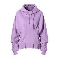 slim fit hoodies women autumn 2021 shirring tunic waist solid pullover top side zipper design drawstring hoody