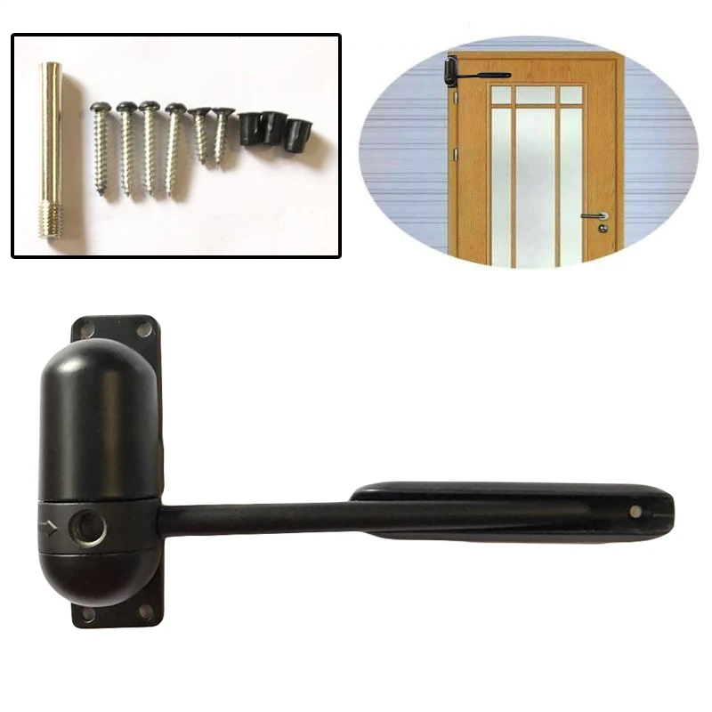 

Hot Surface Mounted Door Gate Closer Black Outdoor Spring Elastic Loaded Adjustable Door Closer Fire Rated Spring Loaded