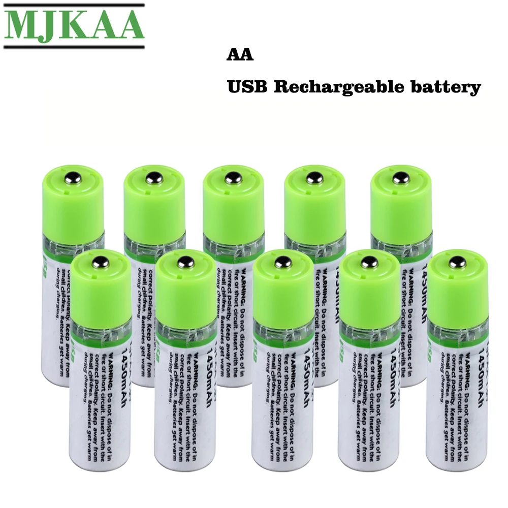 MJKAA 1 10 шт. AA 2 в 1450 мАч USB перезаряжаемая батарея Быстрая зарядка Li po высокое