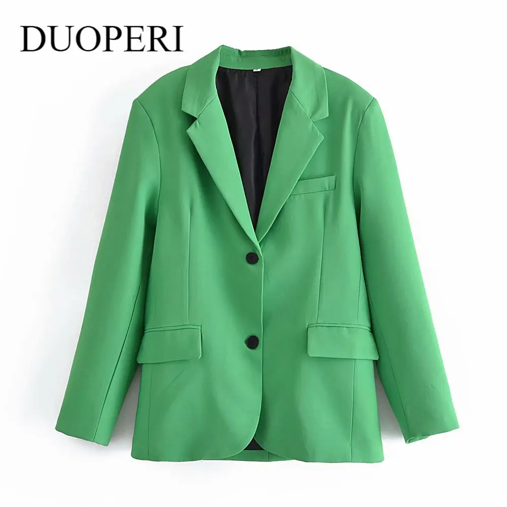 

Женский пиджак с карманами DUOPERI, однотонный однобортный пиджак с отложным воротником и длинным рукавом, винтажные женские пальто, шикарные ...
