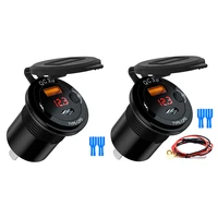 car charger waterproof dual usb pd power outlet 12v 24v car boat voltmeter charger socket auto accessories